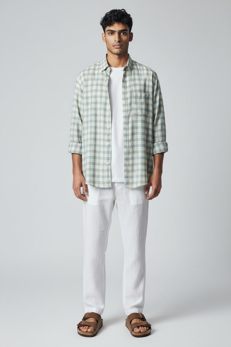 Bluebird Men's Sky Blue Checks Cotton Blend Shirt