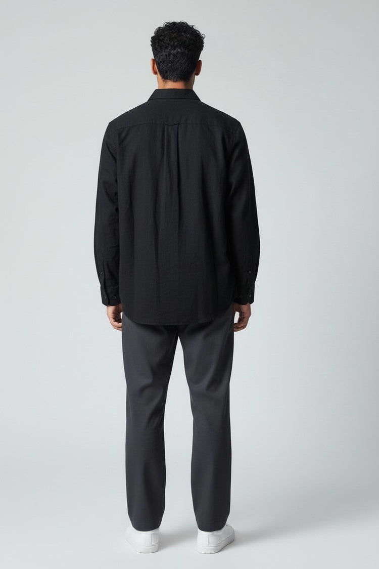 Bluebird Men's Black Linen Tencil Shirt