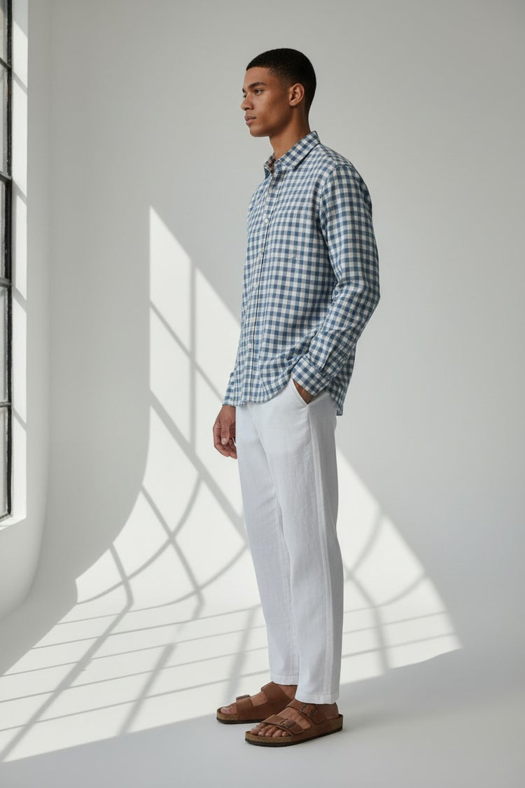 Bluebird Men's Blue Checks Cotton Blend Shirt