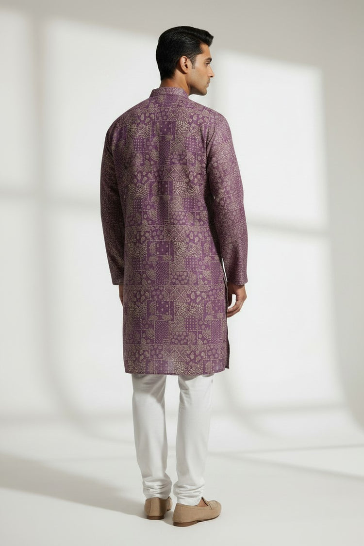 Veshbhoshaa Men's Lavender Geometric Sequence Kurta Pajama Set