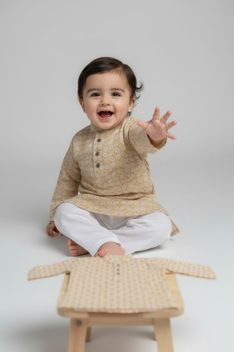 Veshbhoshaa Kid's Mustard Leaf Print sequence Pajama Set