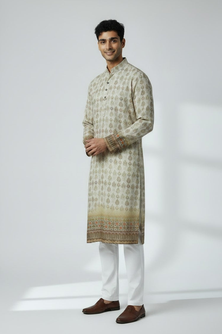 Bluesaanchi Men's Sequence Printed Kurta With Border