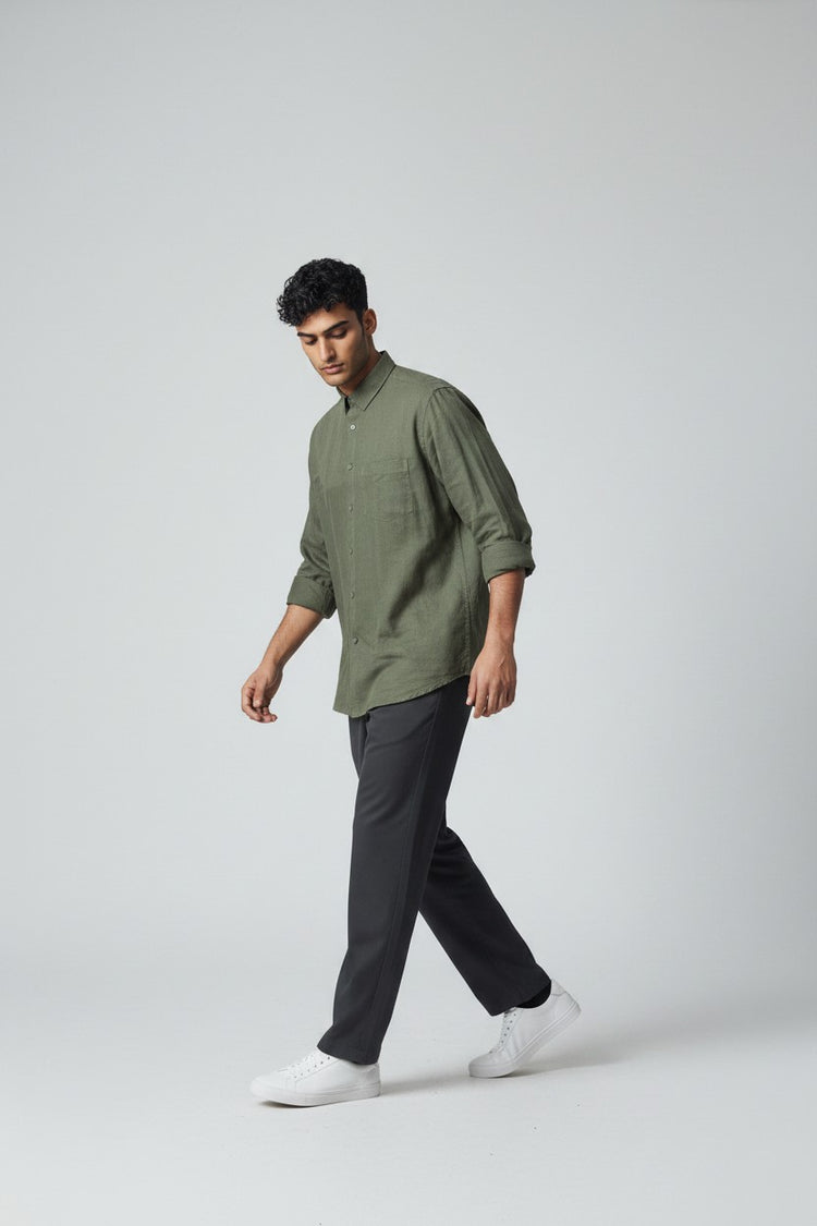 Bluebird Mens Olive Green Linen & Tencil Shirt