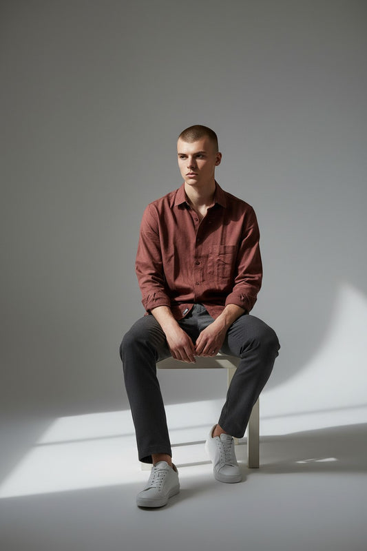 Bluebird Men's Dark Brown Linen Tencil Shirt