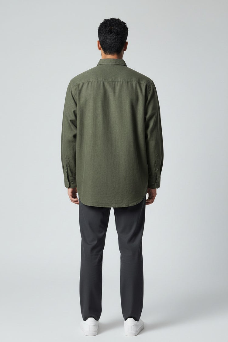 Bluebird Mens Olive Green Linen & Tencil Shirt