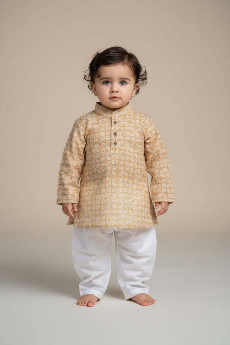 Veshbhoshaa Kid's Mustard Leaf Print sequence Pajama Set