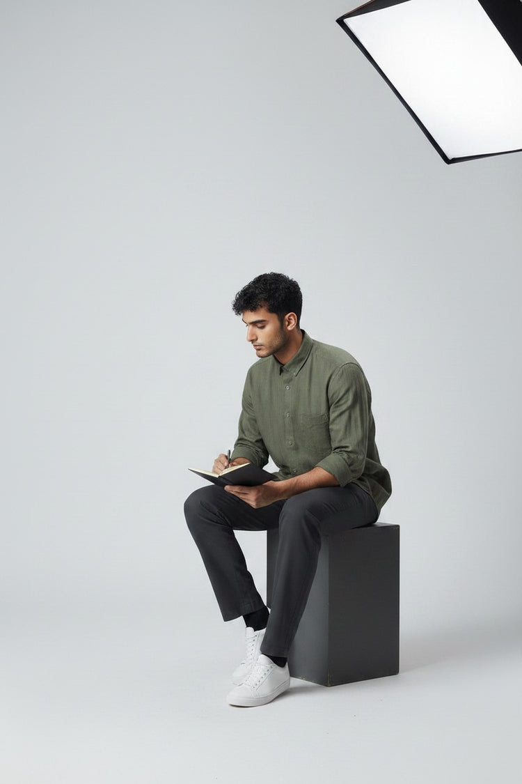 Bluebird Mens Olive Green Linen & Tencil Shirt