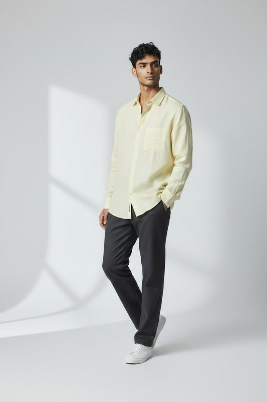 Bluebird Men's Pale Yellow Linen Tencil Shirt