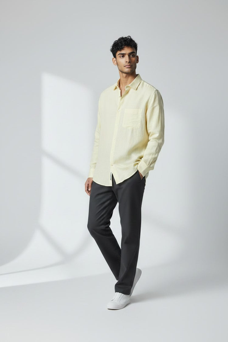 Bluebird Men's Pale Yellow Linen Tencil Shirt
