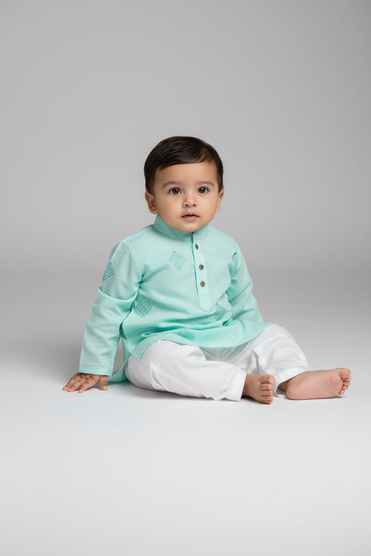 Veshbhoshaa Kid's Blue Geometric Sequence Kurta Pajama Set