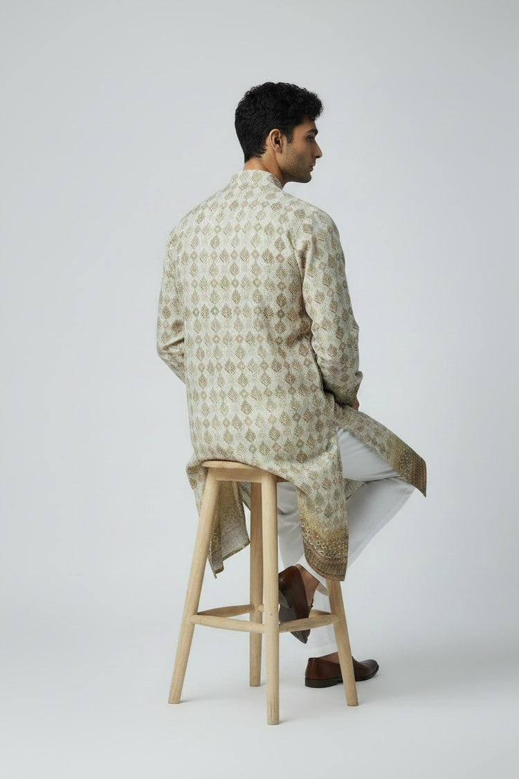 Bluesaanchi Men's Sequence Printed Kurta With Border