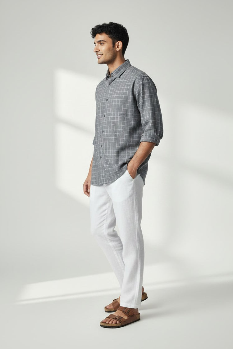 Bluebird Men's Grey Check Cotton Blend Shirt