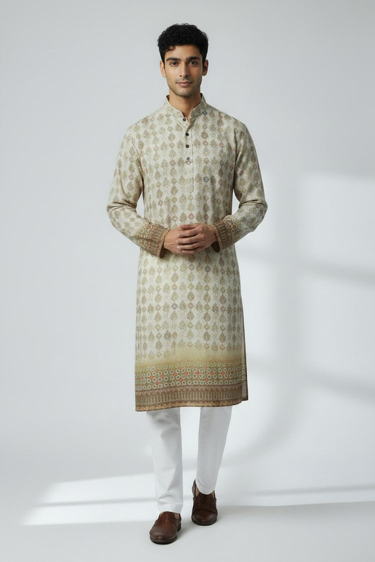 Bluesaanchi Men's Sequence Printed Kurta With Border