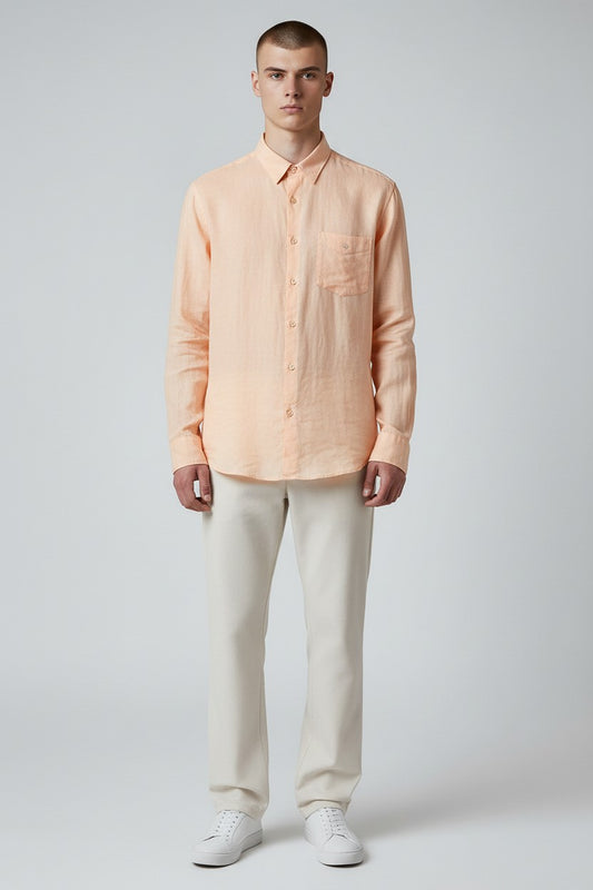 Bluebird Men's Peach Linen Tencil Shirt