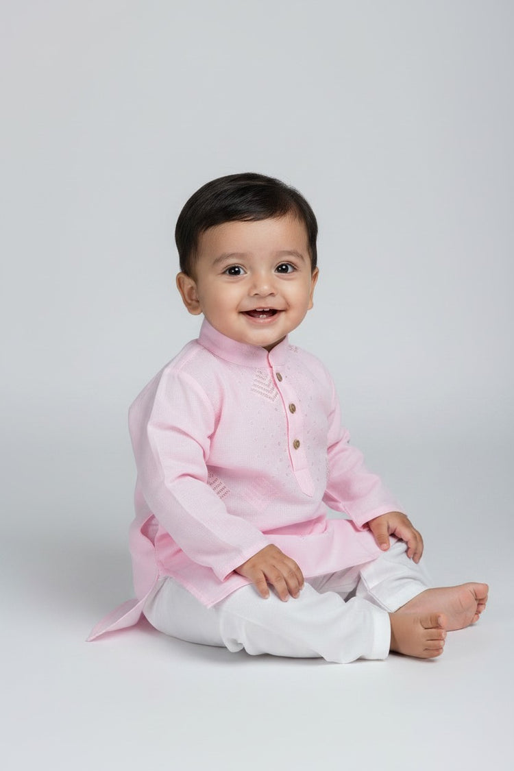 Veshbhoshaa Kid's Pink Geometric Sequence Kurta Pajama Set