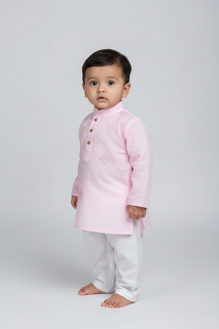 Veshbhoshaa Kid's Pink Geometric Sequence Kurta Pajama Set