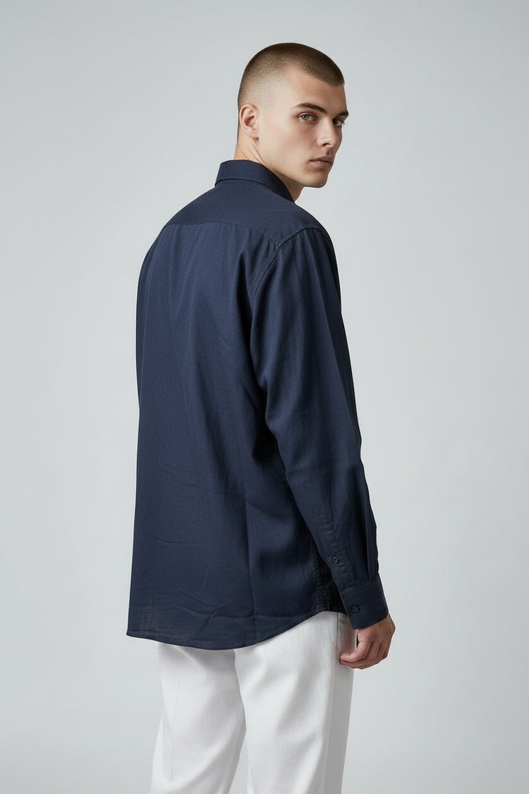Bluebird Men's Dark Blue Linen Tencil Shirt