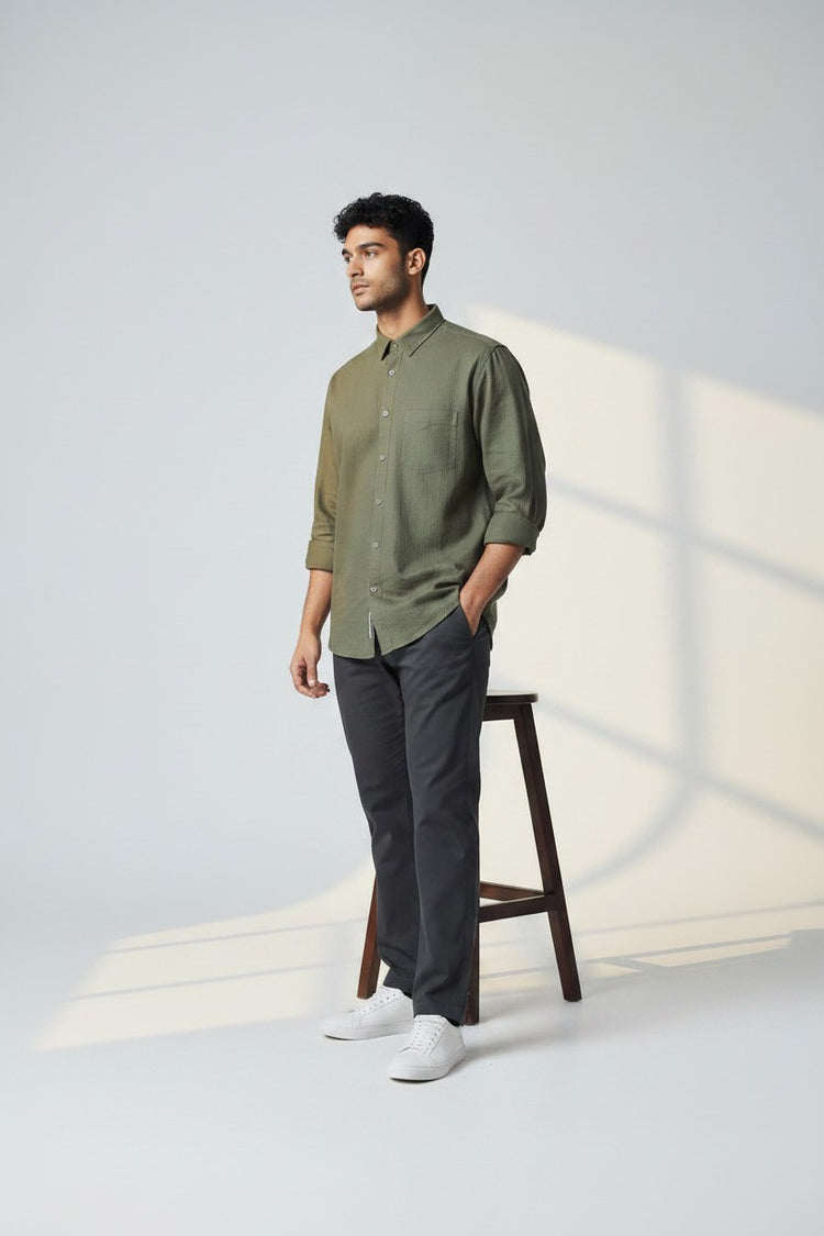 Bluebird Mens Olive Green Linen & Tencil Shirt