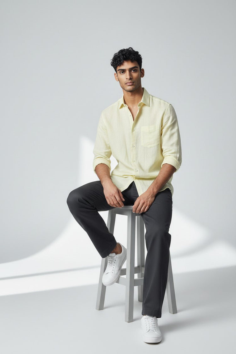 Bluebird Men's Pale Yellow Linen Tencil Shirt