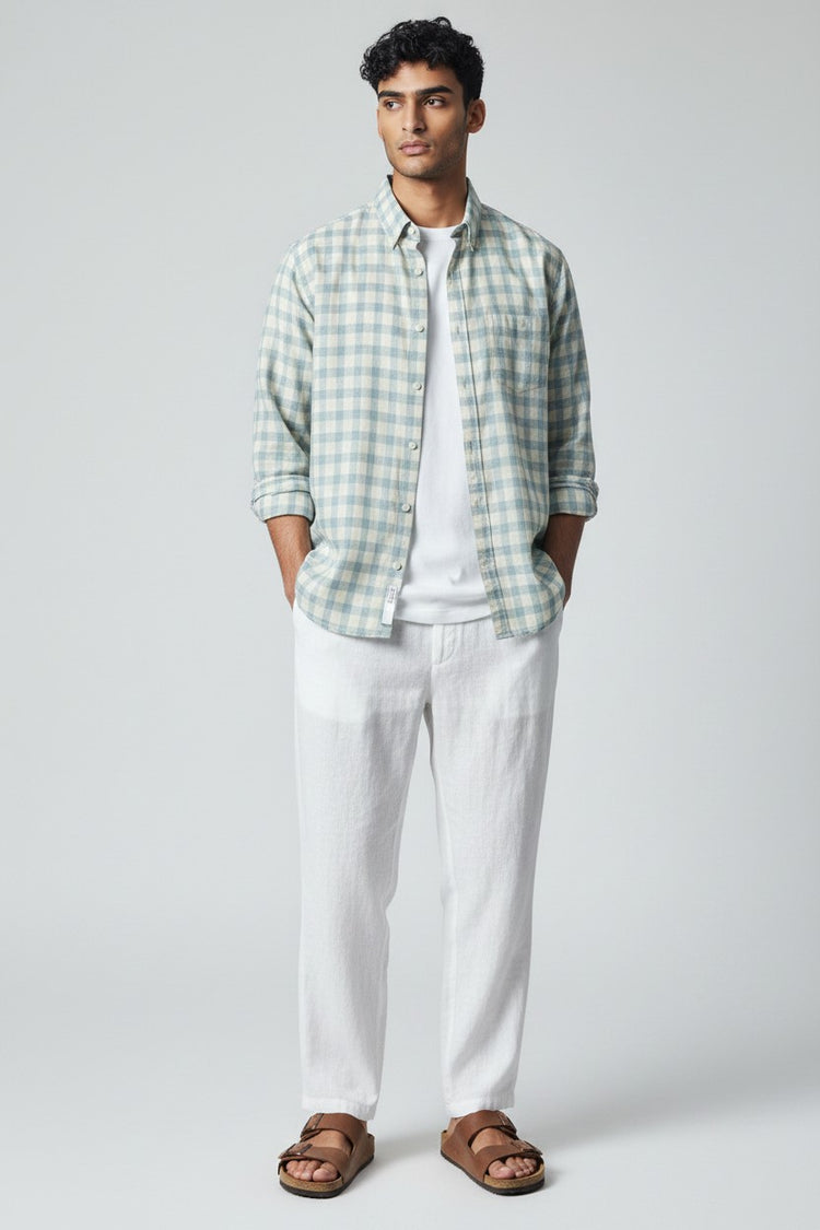 Bluebird Men's Sky Blue Checks Cotton Blend Shirt