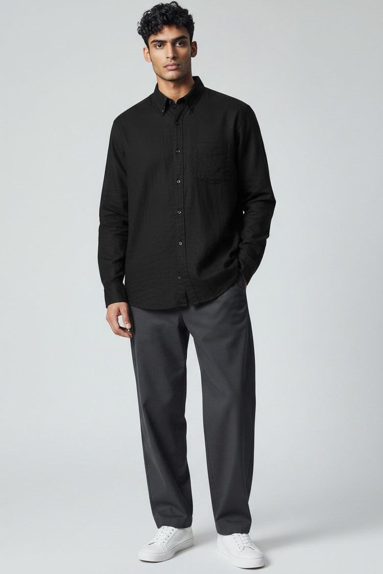 Bluebird Men's Black Linen Tencil Shirt