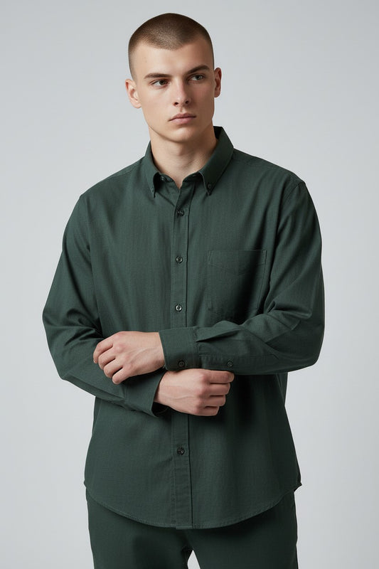 Bluebird Men's Dark Green Linen Tencil Shirt