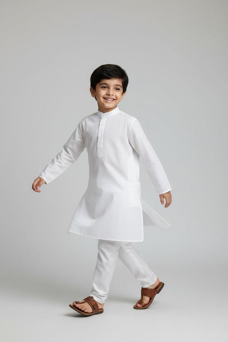 Boys White Cotton Kurta