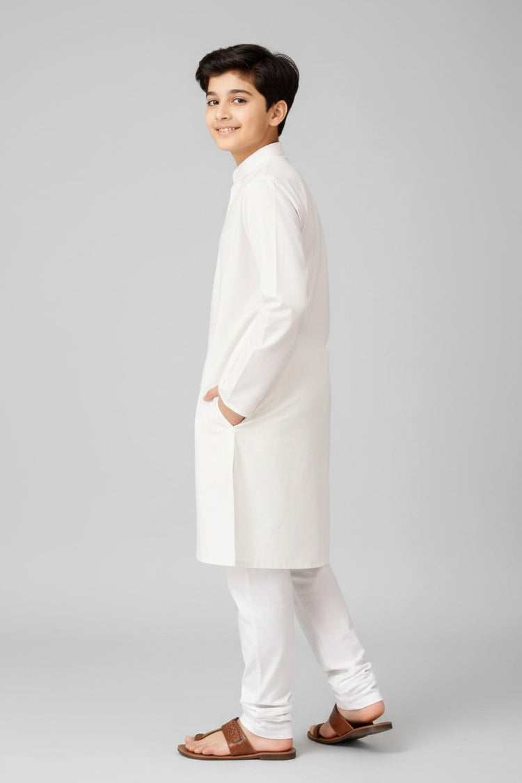 Boys White Cotton Kurta