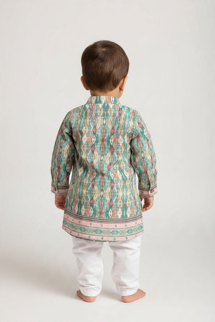 Kids' Blue Printed Kurta Pajama Set with Sequin Work