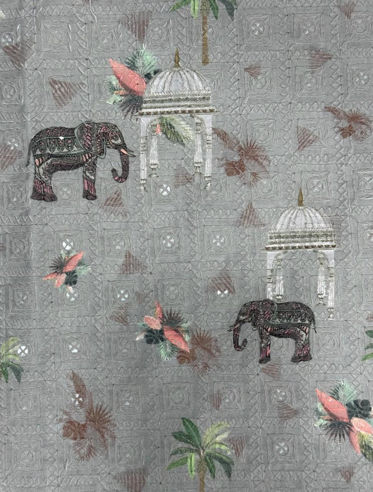 Veshbhoshaa Men's Grey Elephant Motif Sequence Kurta Pajama Set