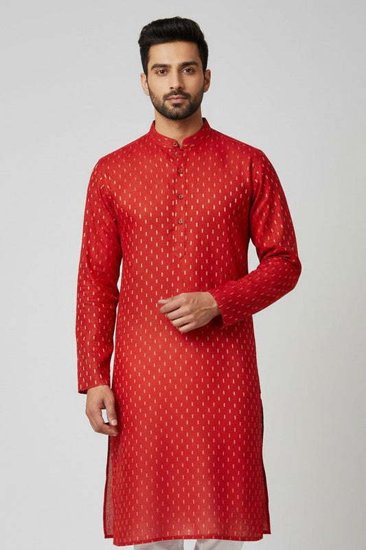 Red Cotton Buti Kurta for Men