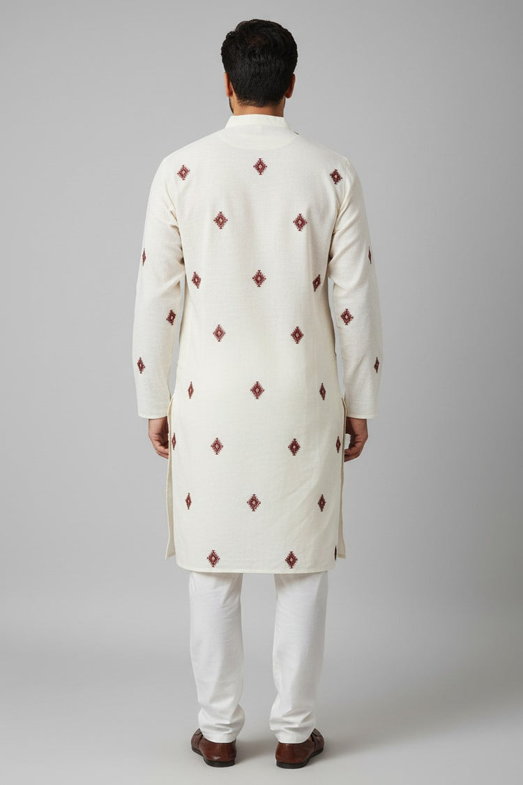 Off White Cotton Kurta for Men