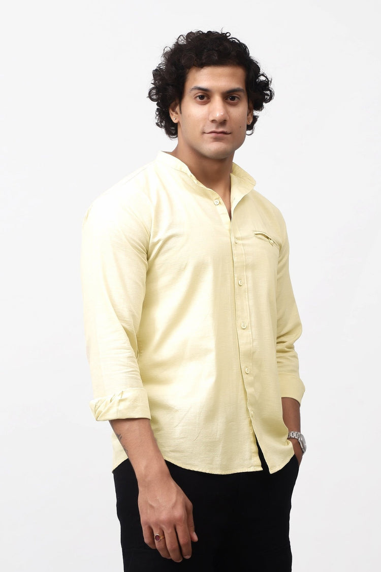 Bluebird Men's 100% Cotton Mandarin Shirt Light Beige Color - Veshbhoshaa