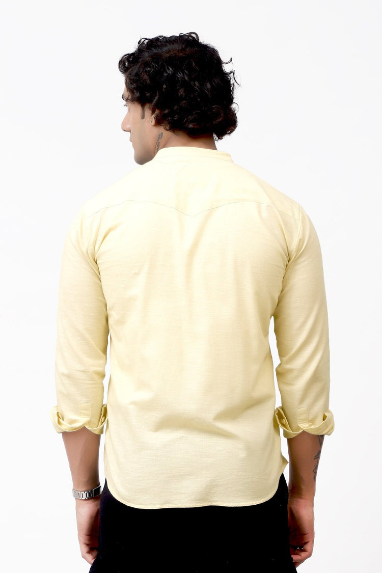 Bluebird Men's 100% Cotton Mandarin Shirt Light Beige Color - Veshbhoshaa