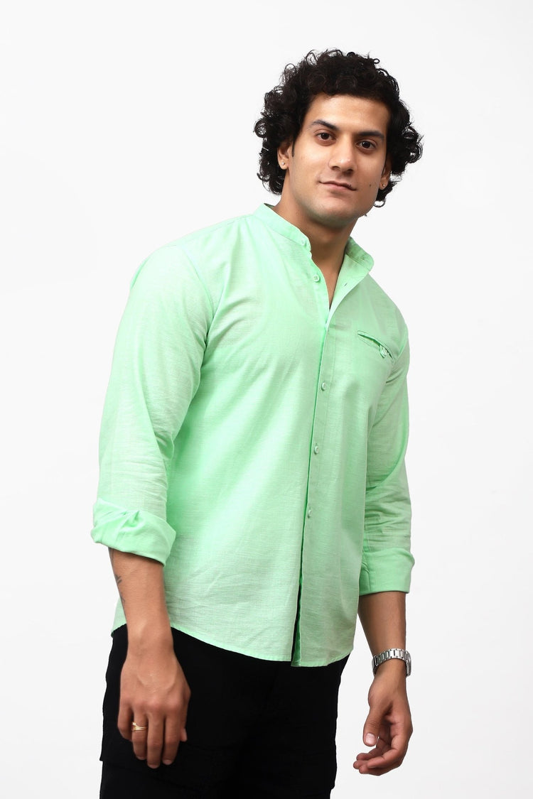 Bluebird Men's 100% Cotton Mandarin Shirt Light Green Color - Veshbhoshaa