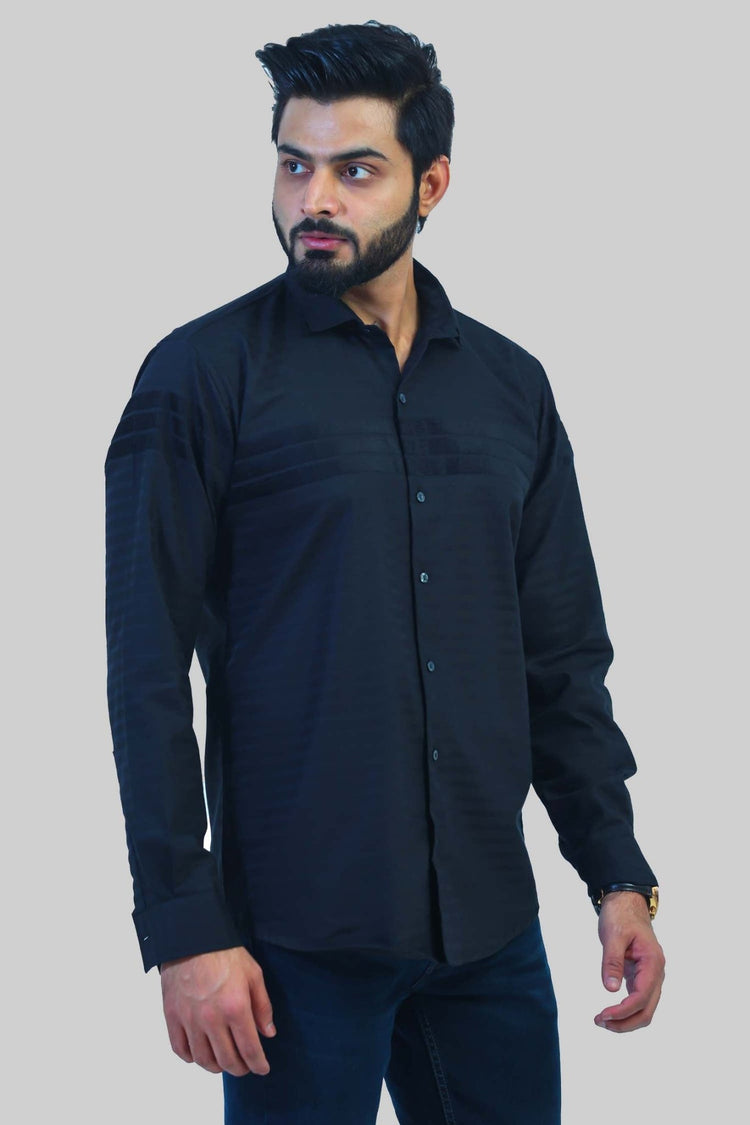 bluebird men's black knitted plain shirt - Veshbhoshaa