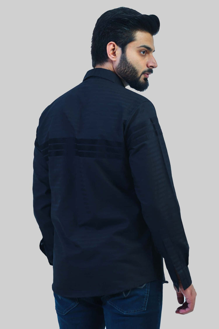 bluebird men's black knitted plain shirt - Veshbhoshaa