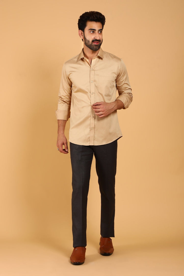 Bluebird Men's Brown Textured Lycra Formal Trousers - Veshbhoshaa