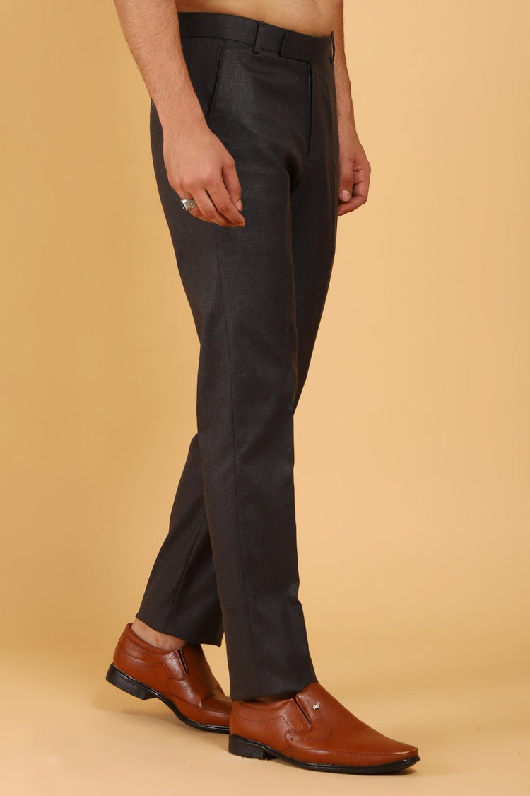 Bluebird Men's Brown Textured Lycra Formal Trousers - Veshbhoshaa