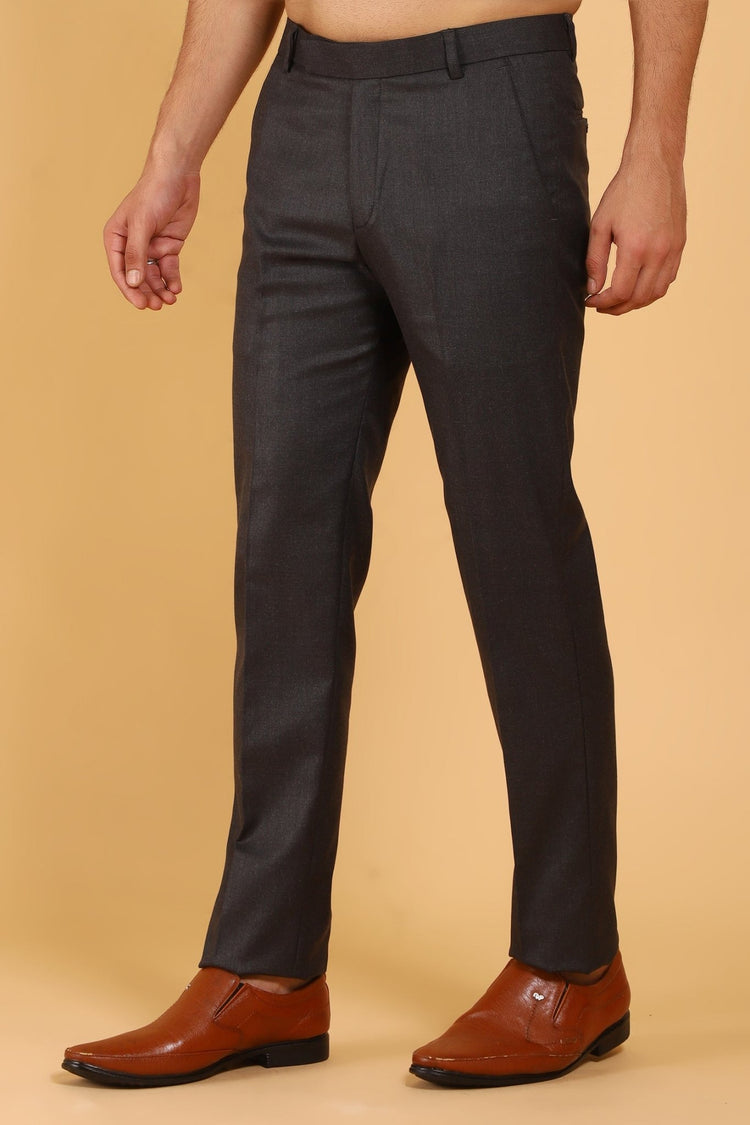 Bluebird Men's Brown Textured Lycra Formal Trousers - Veshbhoshaa