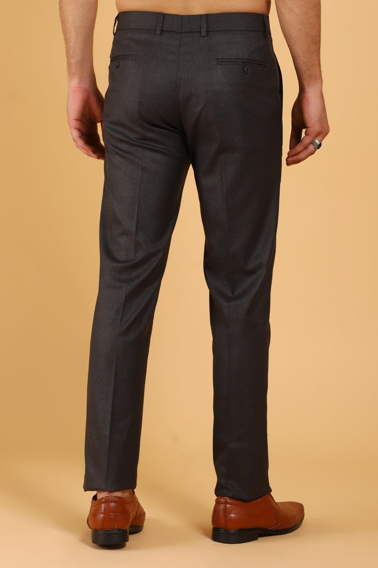 Bluebird Men's Brown Textured Lycra Formal Trousers - Veshbhoshaa