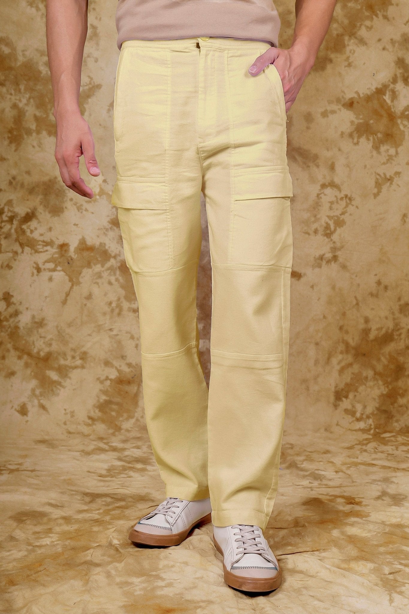 Bluebird Men's Cotton Cargo Pants Loose Fit Beige Veshbhoshaa