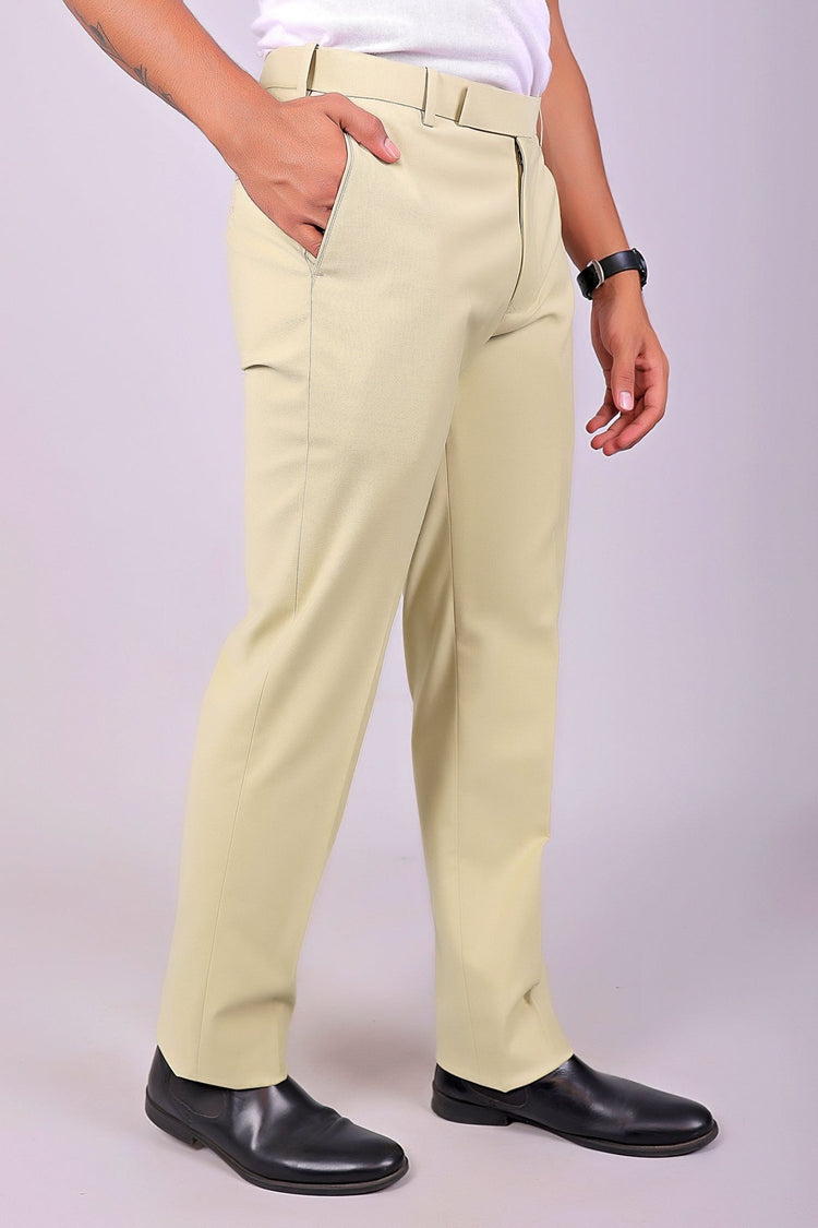 Bluebird Men's Cream Stretch Band Trousers - Veshbhoshaa
