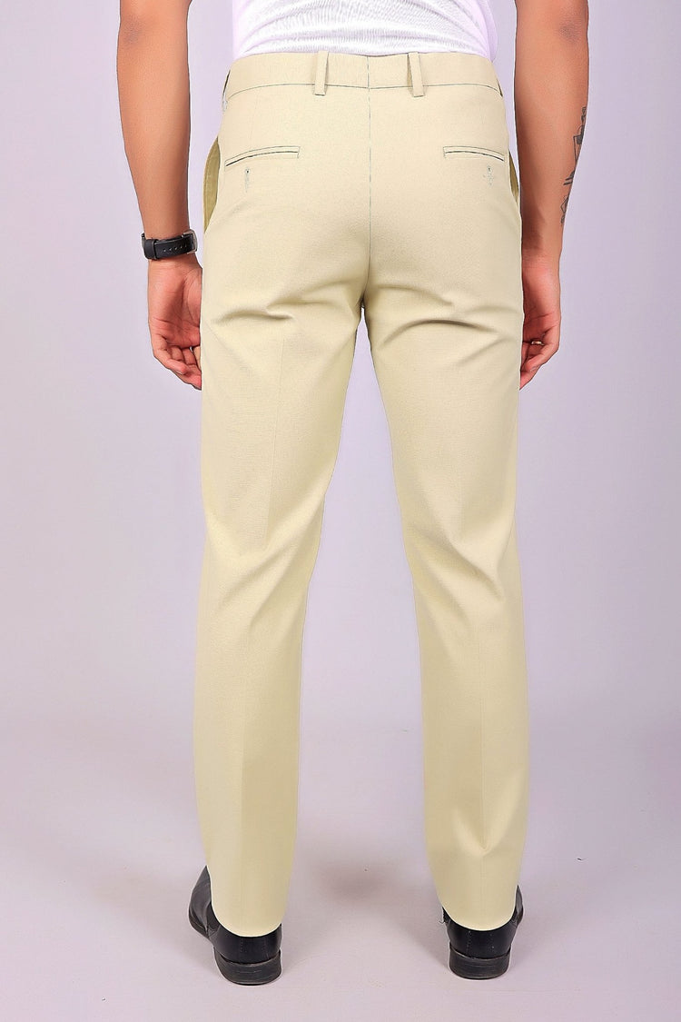 Bluebird Men's Cream Stretch Band Trousers - Veshbhoshaa