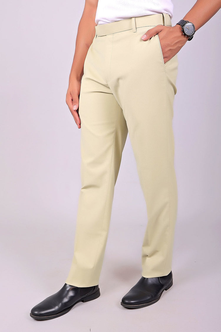 Bluebird Men's Cream Stretch Band Trousers - Veshbhoshaa