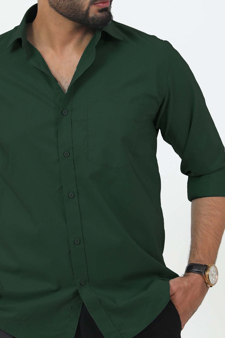 Bluebird Men's Dark Green Cotton Lycra Formal Shirt - Veshbhoshaa