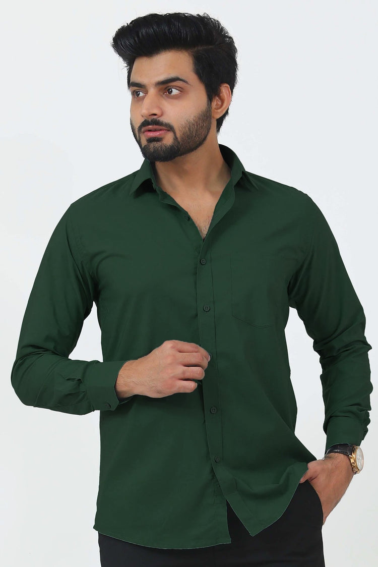 Bluebird Men's Dark Green Cotton Lycra Formal Shirt - Veshbhoshaa