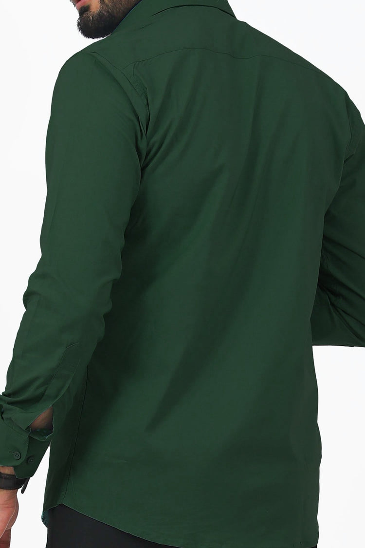 Bluebird Men's Dark Green Cotton Lycra Formal Shirt - Veshbhoshaa