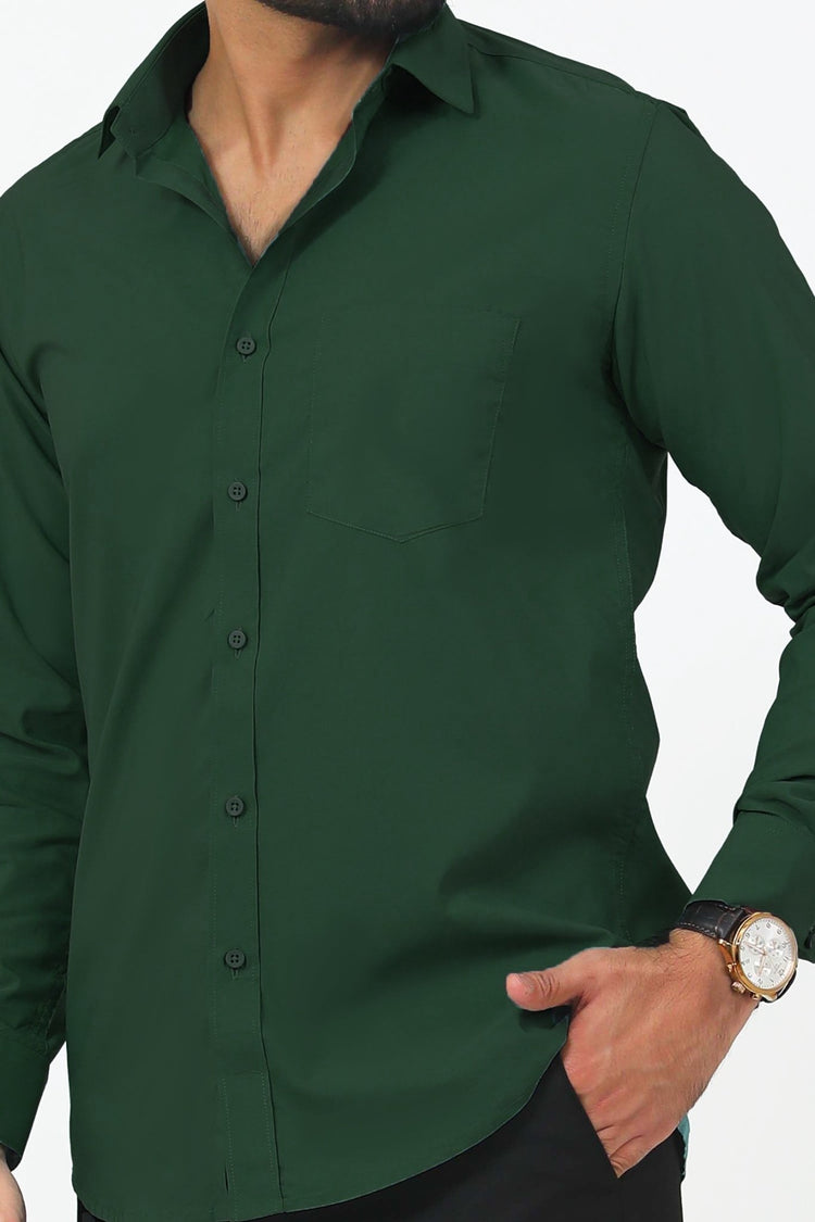 Bluebird Men's Dark Green Cotton Lycra Formal Shirt - Veshbhoshaa