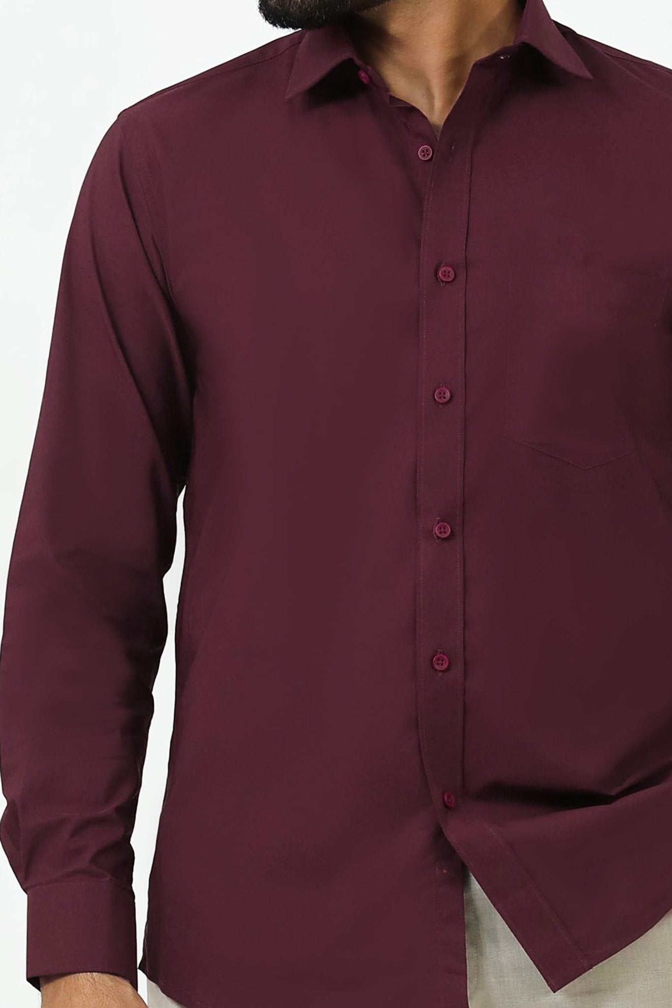 Bluebird Men's Dark Maroon Cotton Lycra Formal Shirt Veshbhoshaa